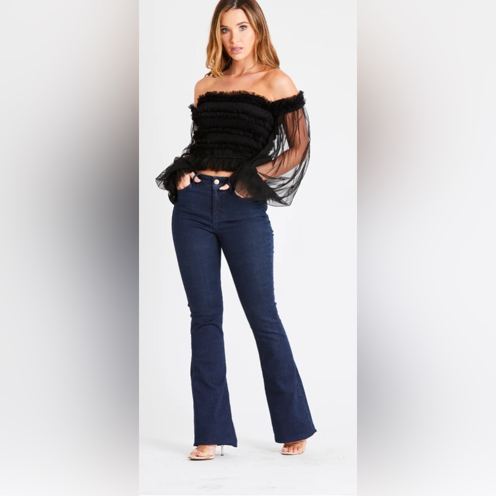 Mable smocked tule accent crop top. Size Small
